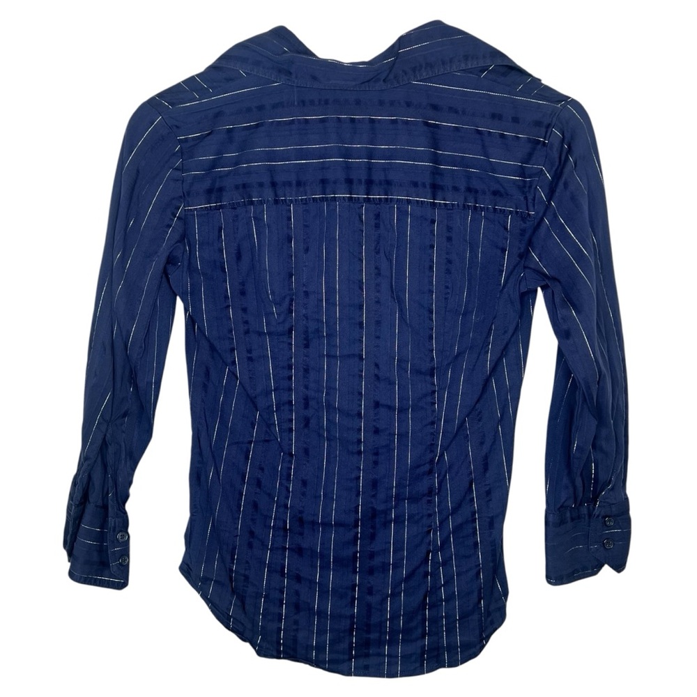 New York & Company Blue Silver Stripped Button Up Blouse Size XS - Picture 4 of 5